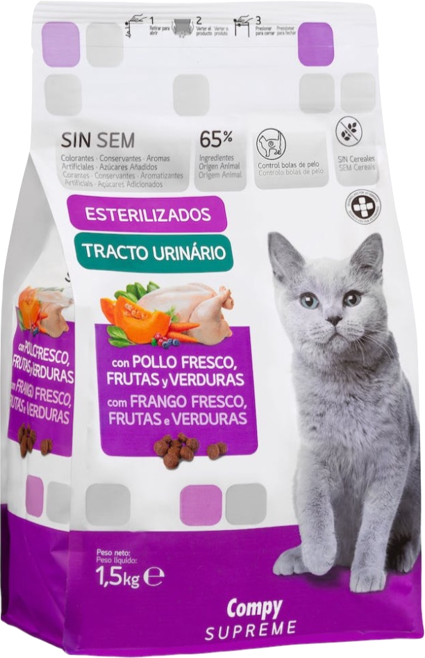 Pollo fresco, Frutas y Verduras, Sin cereales, Tracto Urinario, Esterilizado